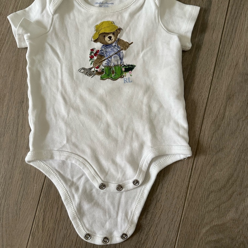 Ralph Lauren White Bodysuit with Embroidered Animal Design
